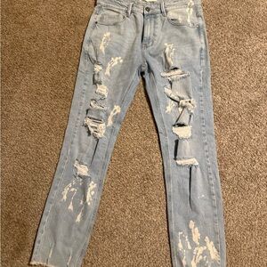 Light Blue Skinny Jeans with Vintage Distressing